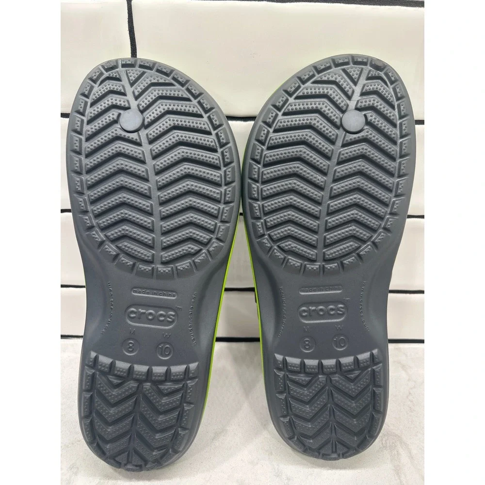 Crocs Crocband Flip Flops Charcoal Grey Lime Green Mens 8 Womens 10 Sandals NEW!